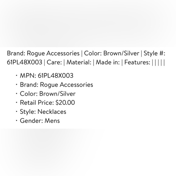 RA‎ Rogue Accessories Men’s Keizer Metal Horn Leather Cord Necklace NWT - Picture 4 of 5